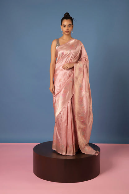 Handwoven Peach Silk Saree