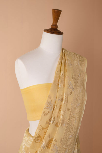 Handwoven Yellow Georgette Sari