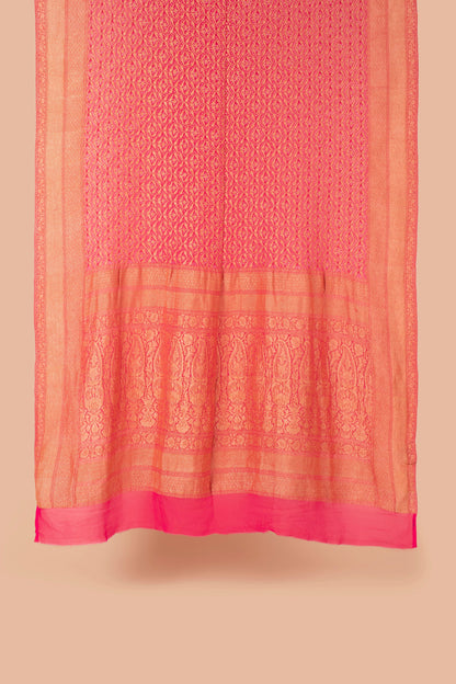 Handwoven Pink Bandhani Sari