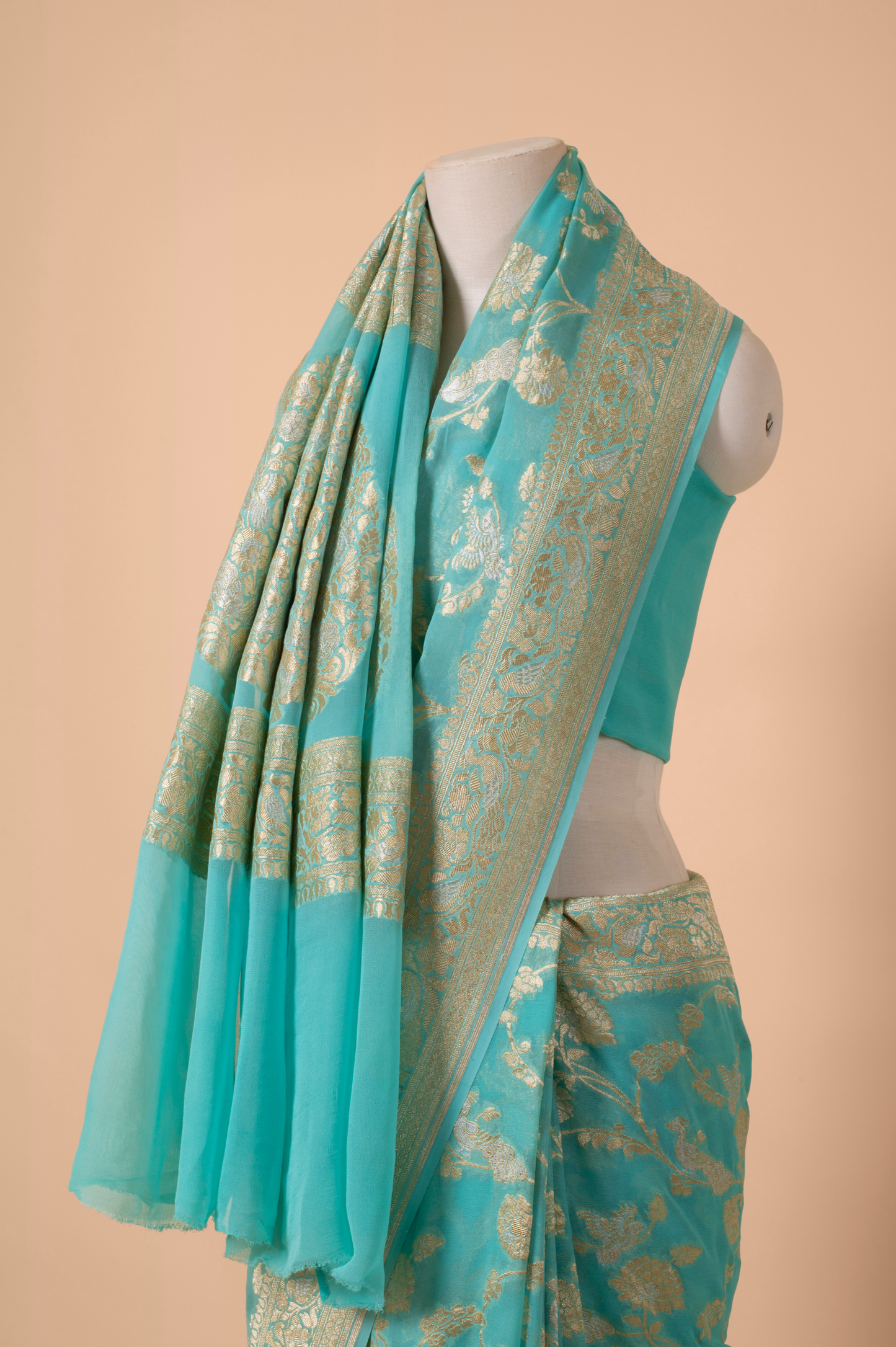 Handwoven Blue Georgette Sari