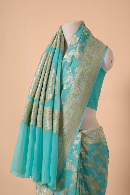 Handwoven Blue Georgette Sari