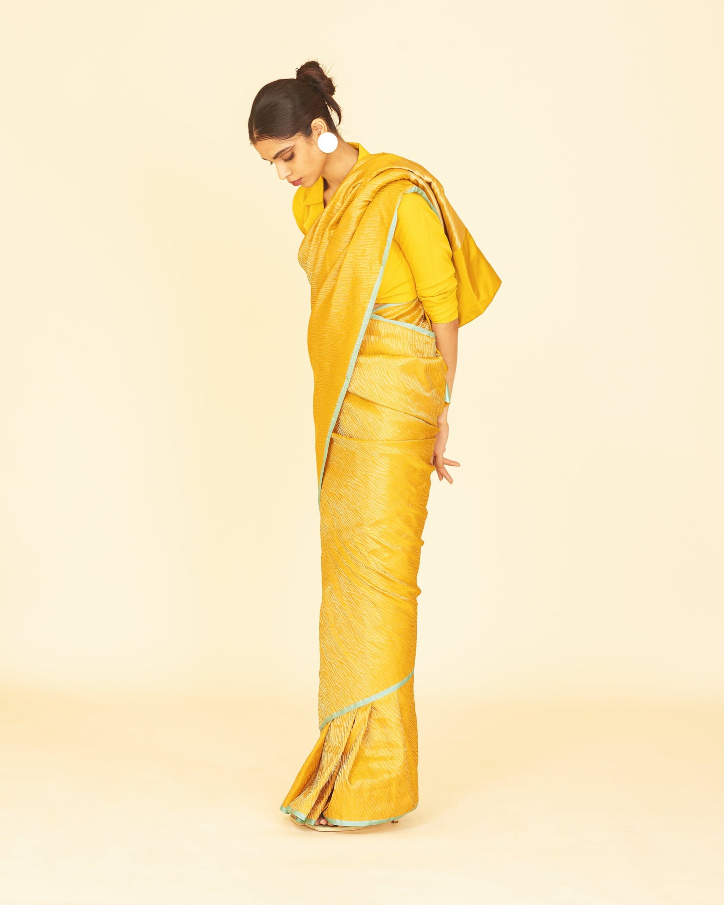 Handwoven Mustard Satin Silk Sari