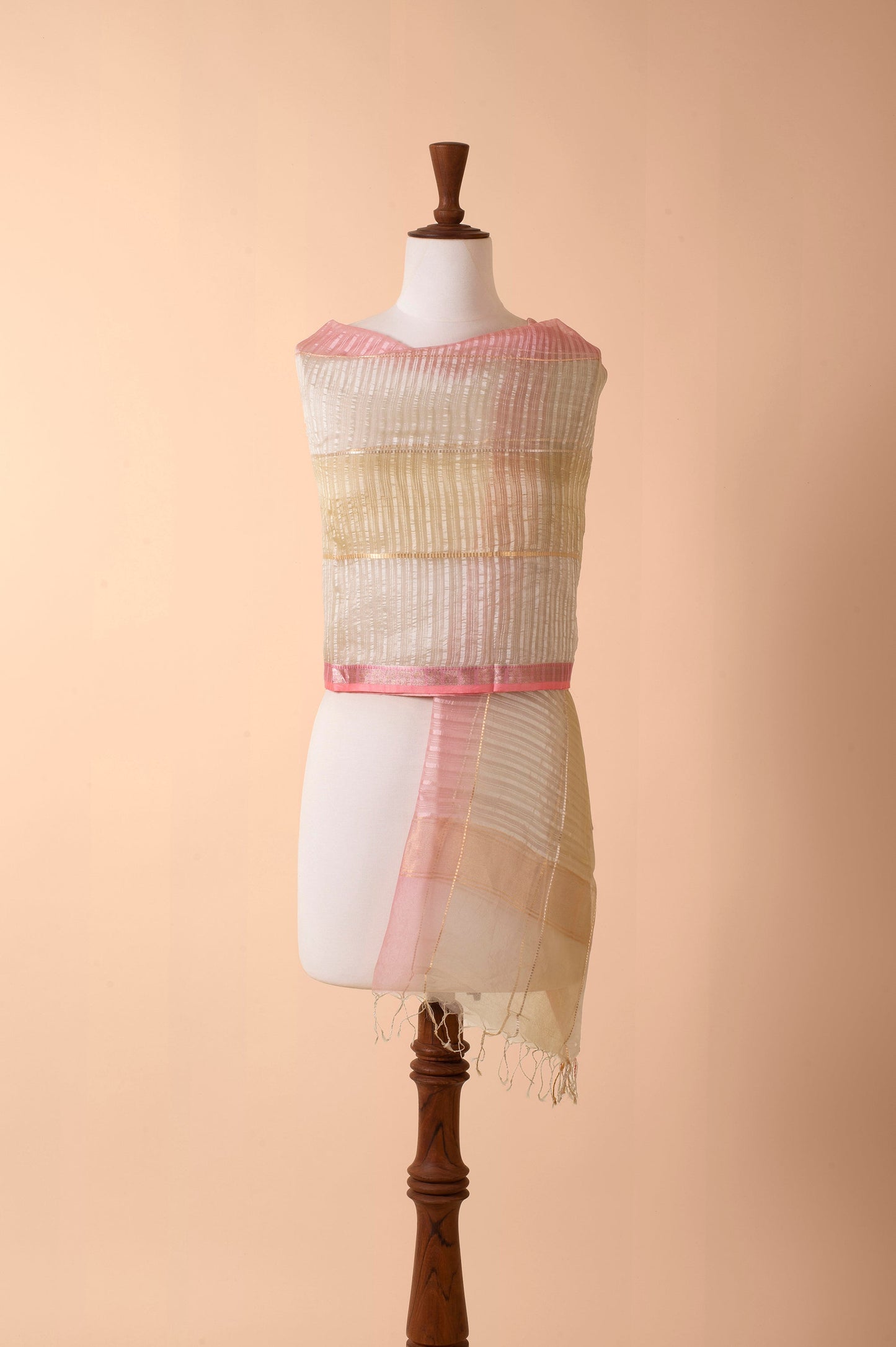 Handwoven Grey and Pink Organza Dupatta