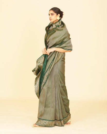 Handwoven Bottle Green Silk Saree