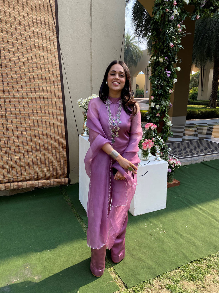 Handwoven Mauve Silk Suit Set