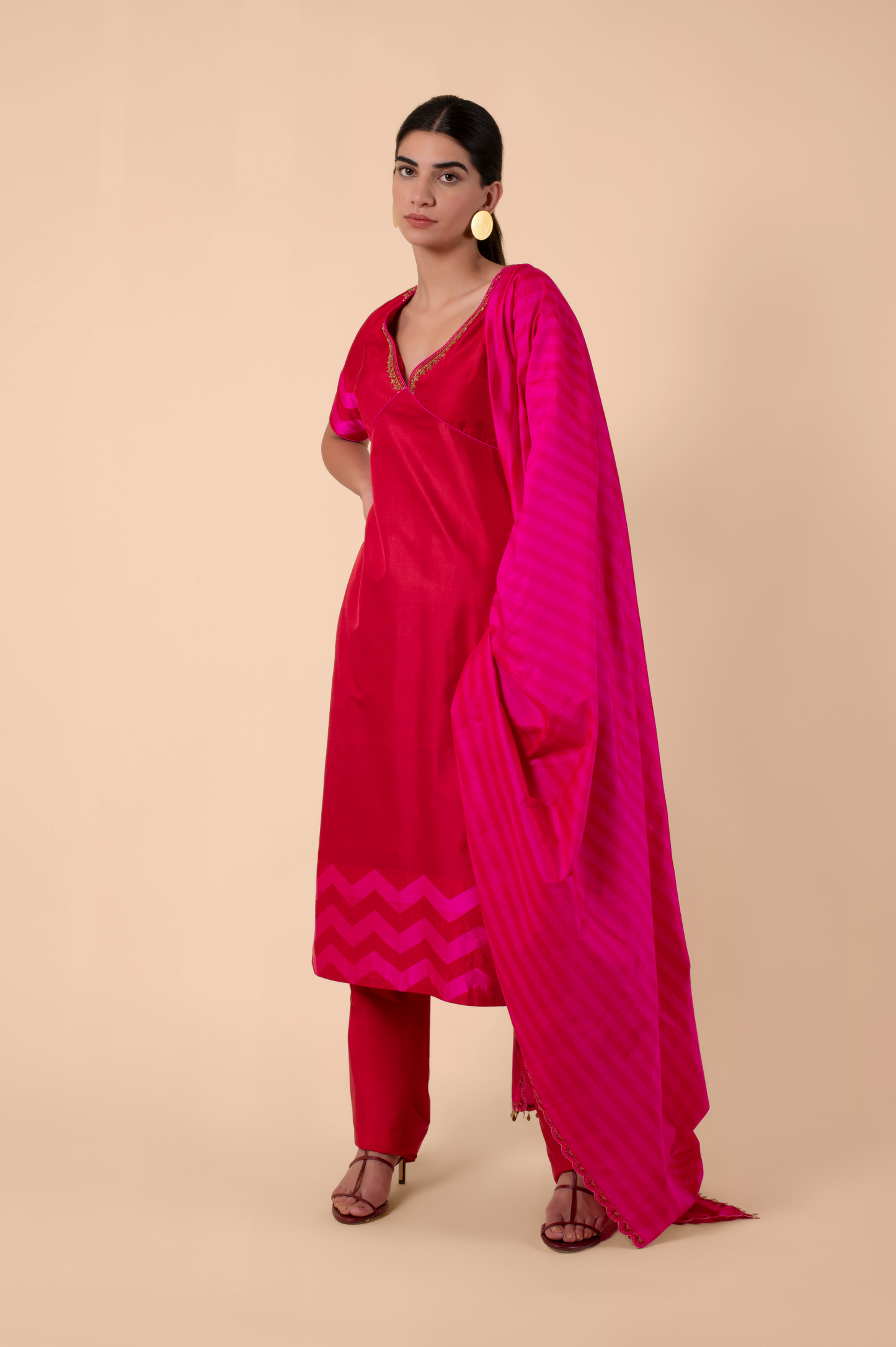 Handwoven Pink Silk Kurta and pants