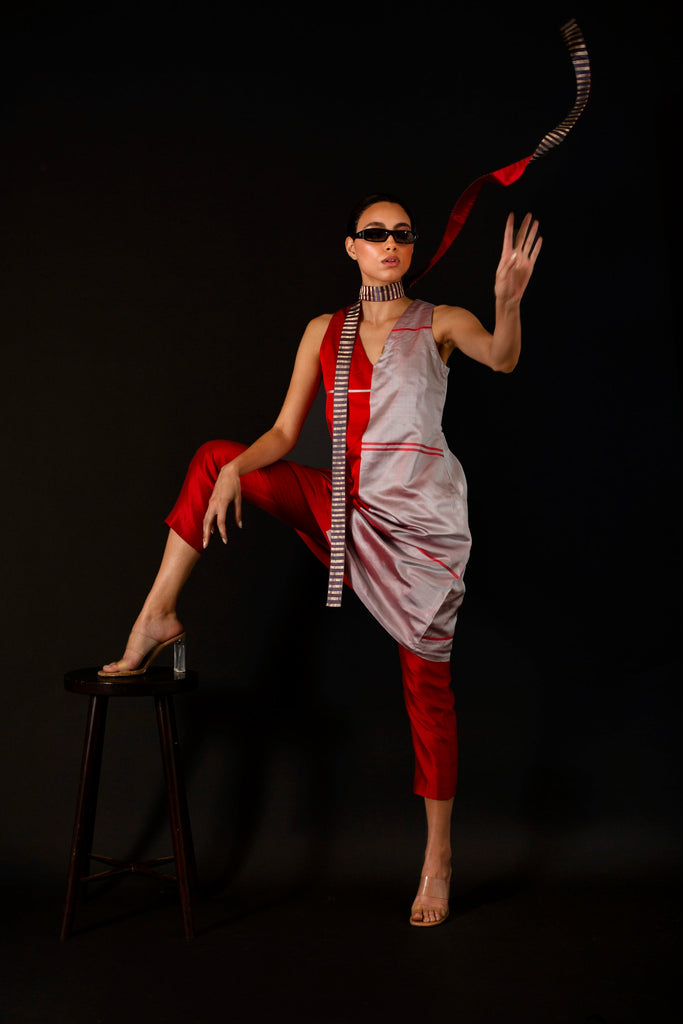 Fire & Ice Long Satin Shirt with Cigarette Trousers