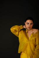 Warm Olive Organza Shirt Set