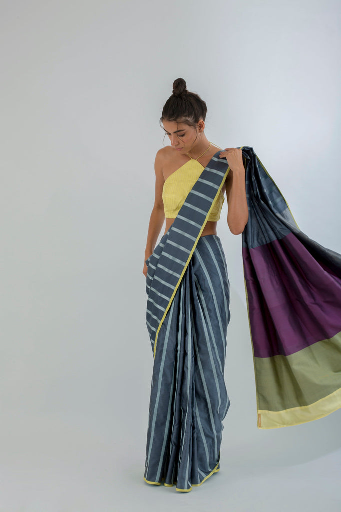 Dapple Grey Colorblock Saree