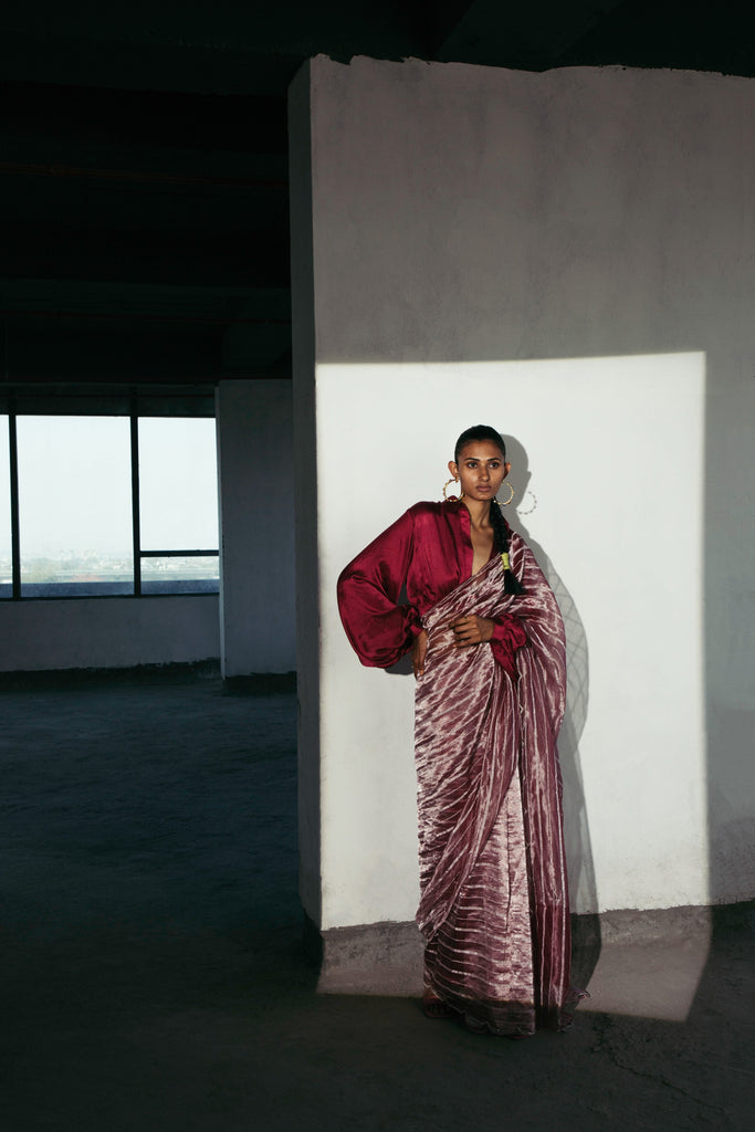 Boysenberry Striped Saree