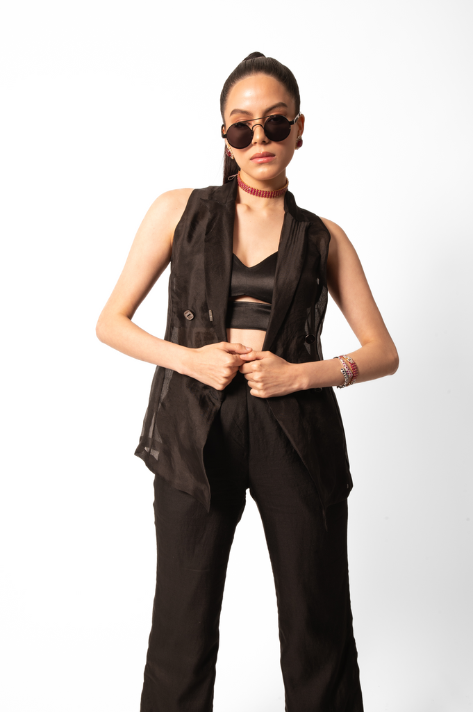 Noir Organza Vest And Pants