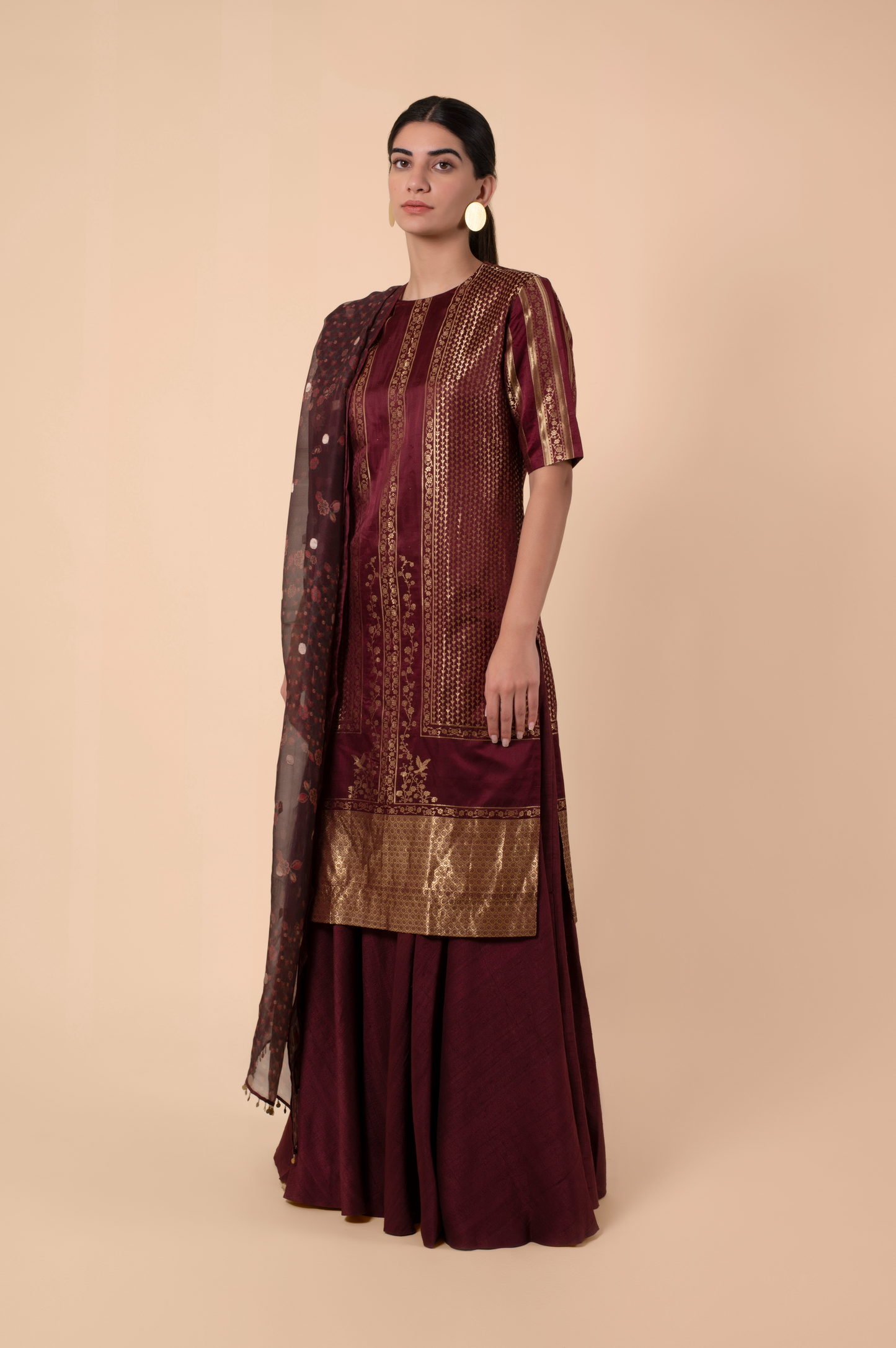 Handwoven Maroon Silk Suit