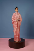 Handwoven Peach Tissue Silk Saree