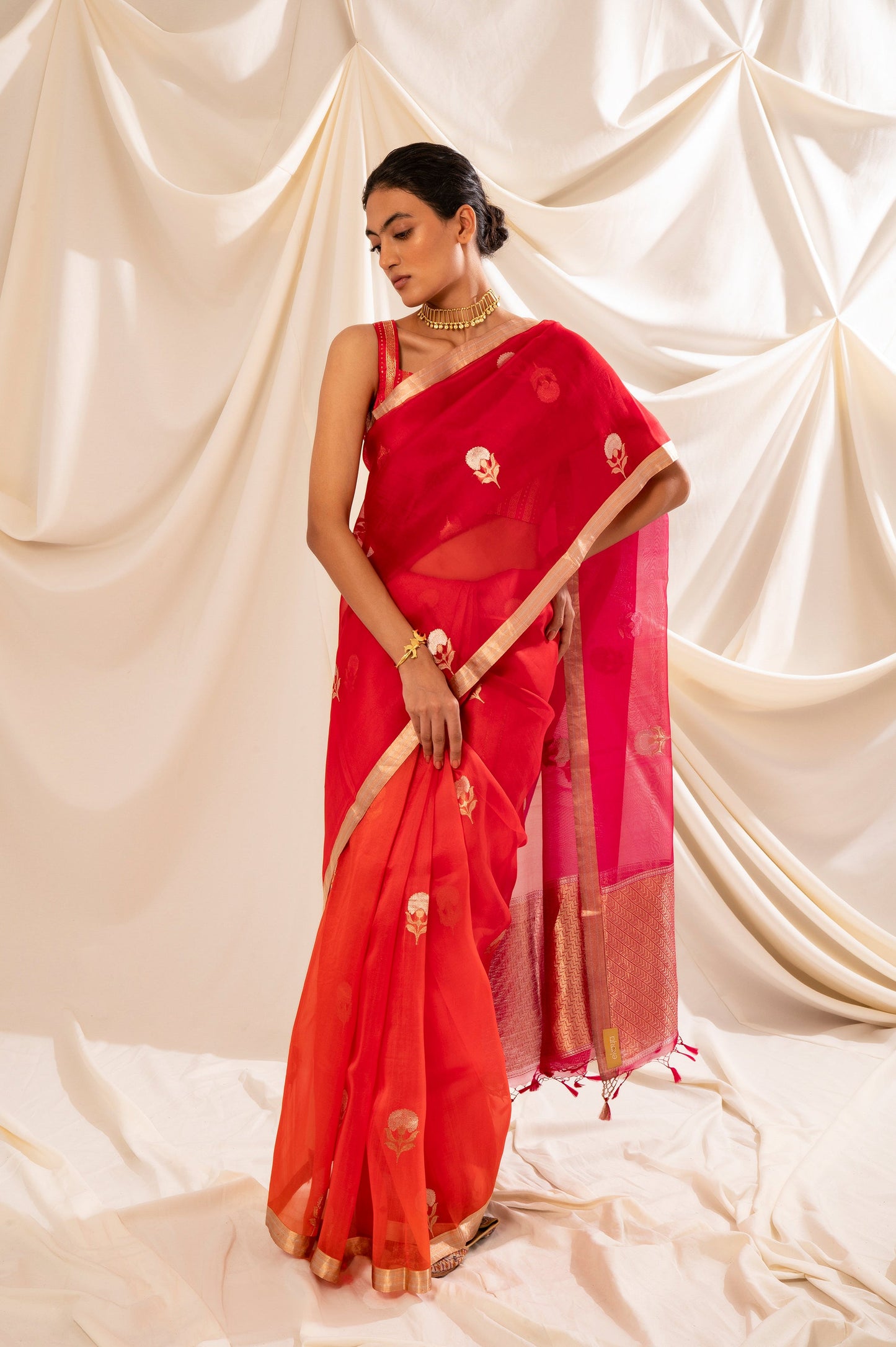 Handwoven Red Organza Sari