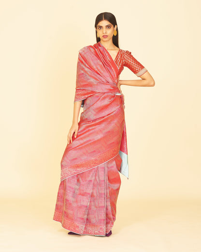 Handwoven Pink Silk Sari