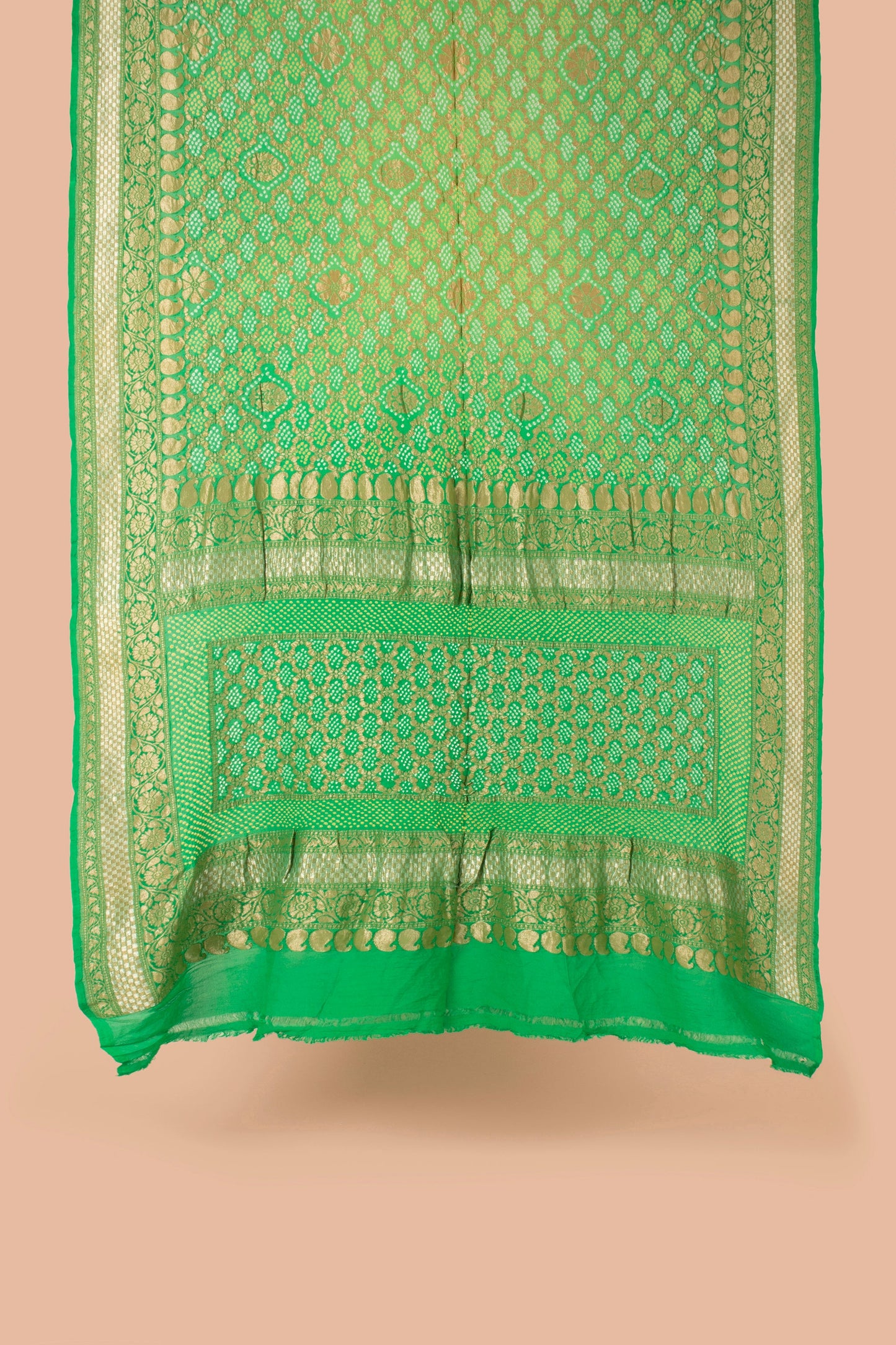 Handwoven Green Bandhani Sari