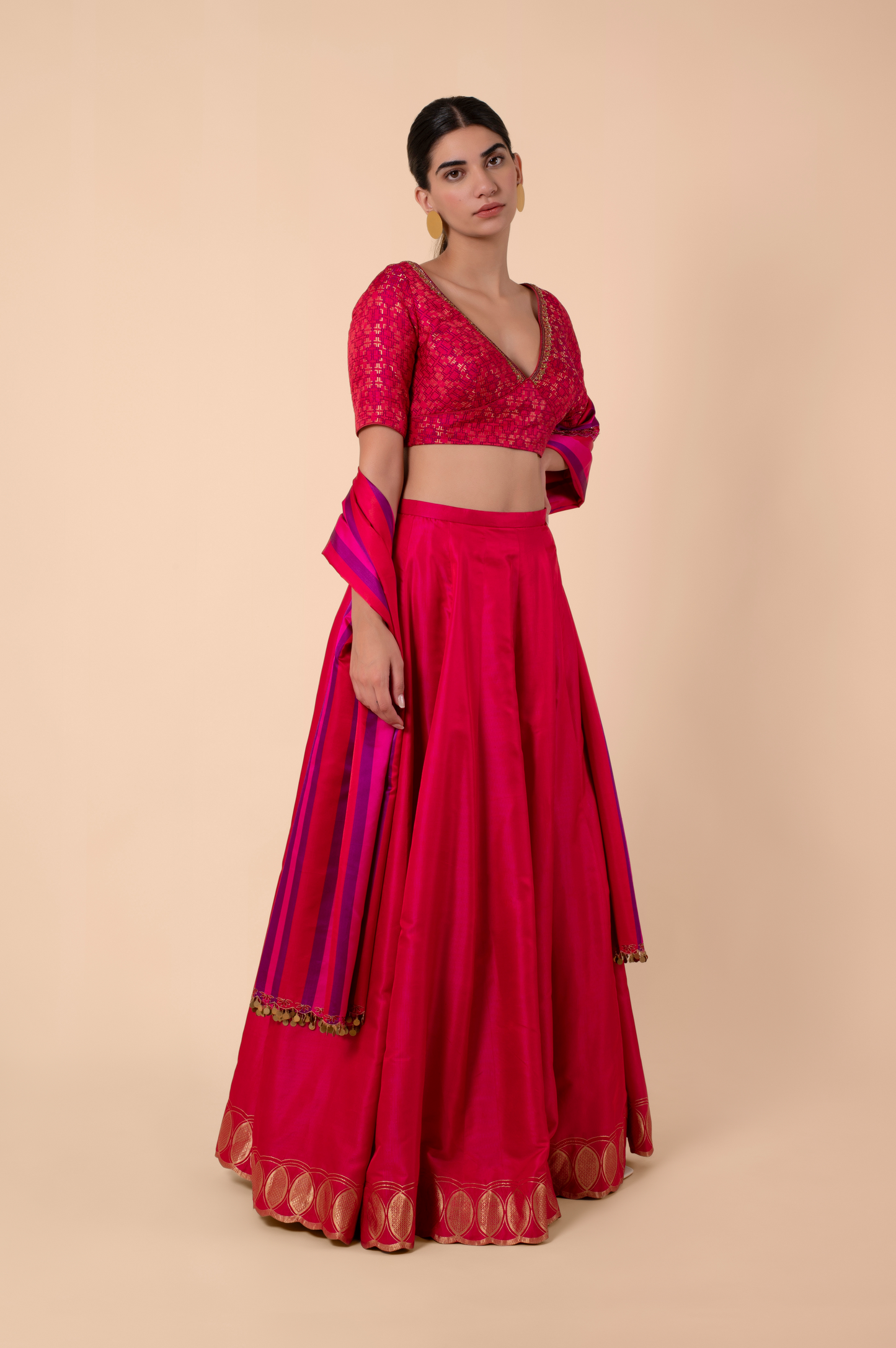 Handwoven Pink Silk Lehenga