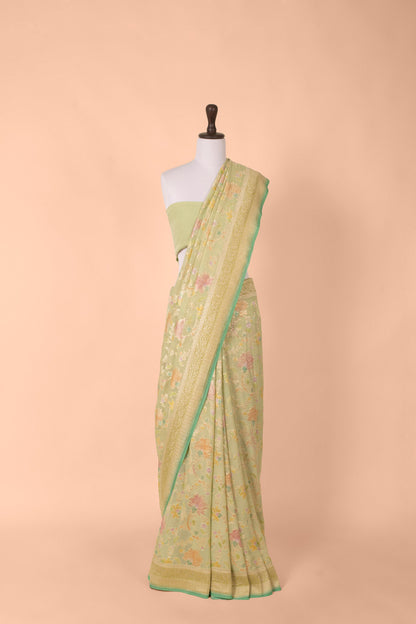 Handwoven Green Georgette Sari