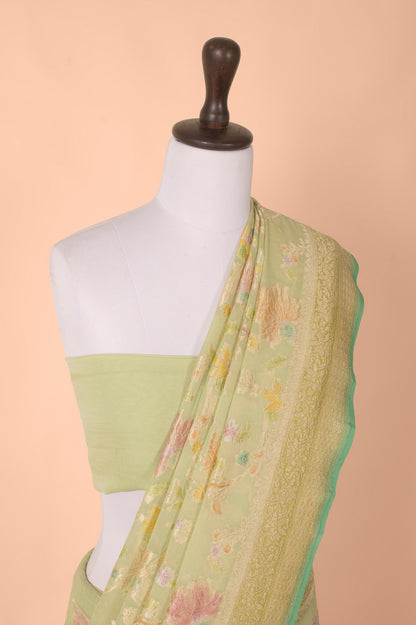 Handwoven Green Georgette Sari