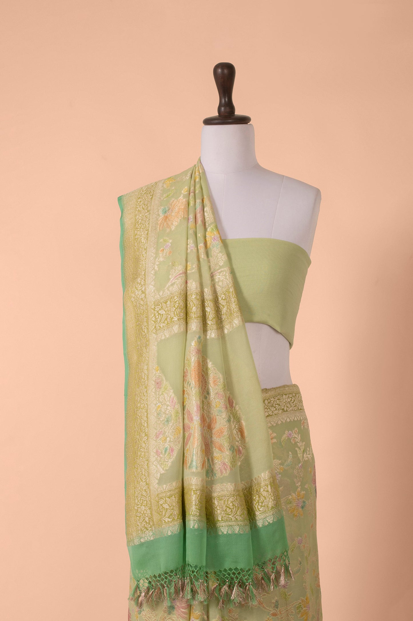 Handwoven Green Georgette Sari