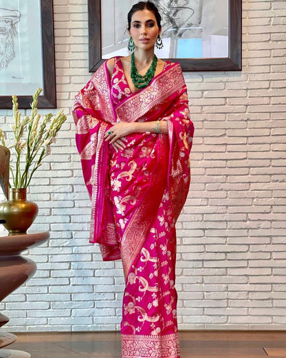 Prerna Goel in Handwoven Pink Silk Saree