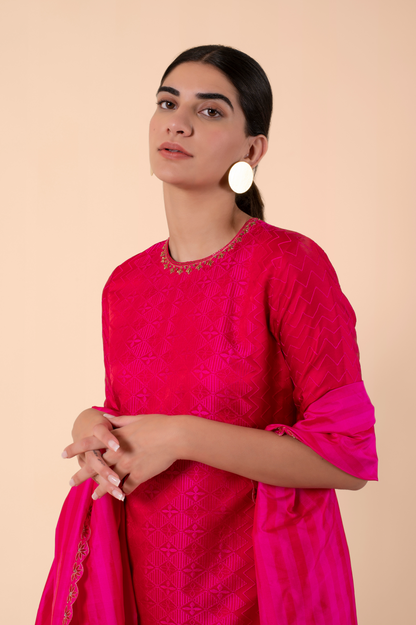 Handwoven Pink Silk Kurta