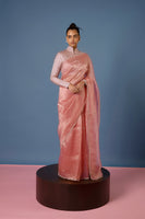 Handwoven Peach Tissue Silk Saree