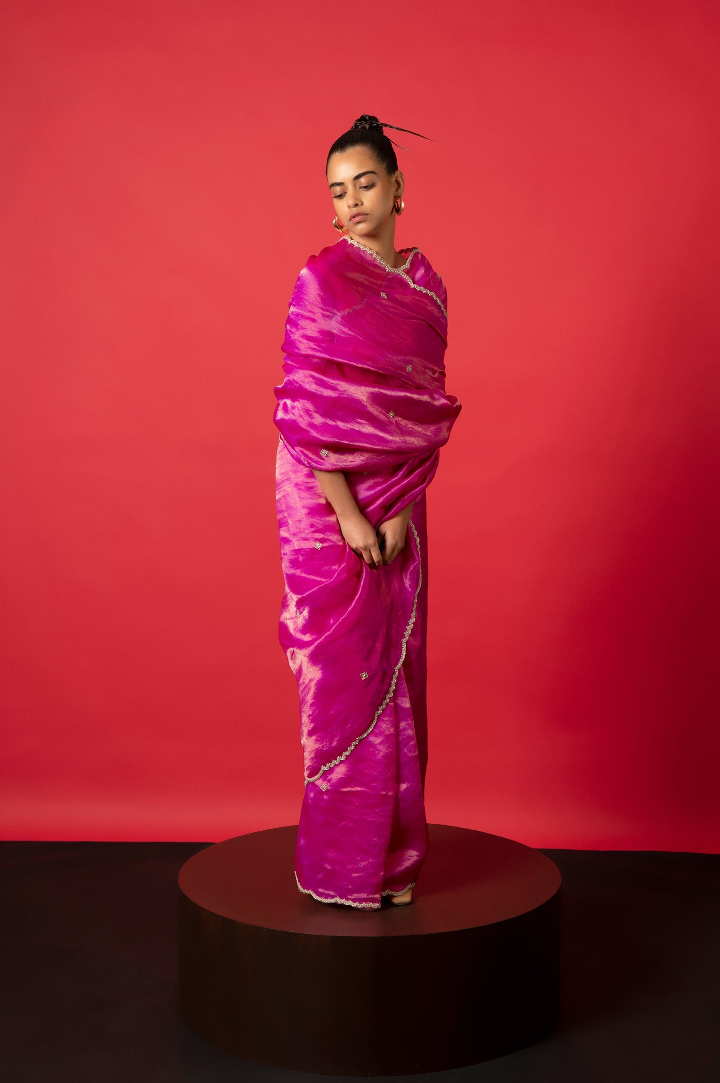Handwoven Deep Pink Tissue Silk Sari