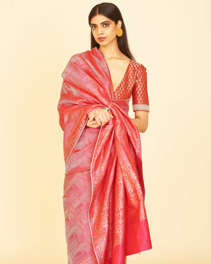 Handwoven Pink Silk Sari