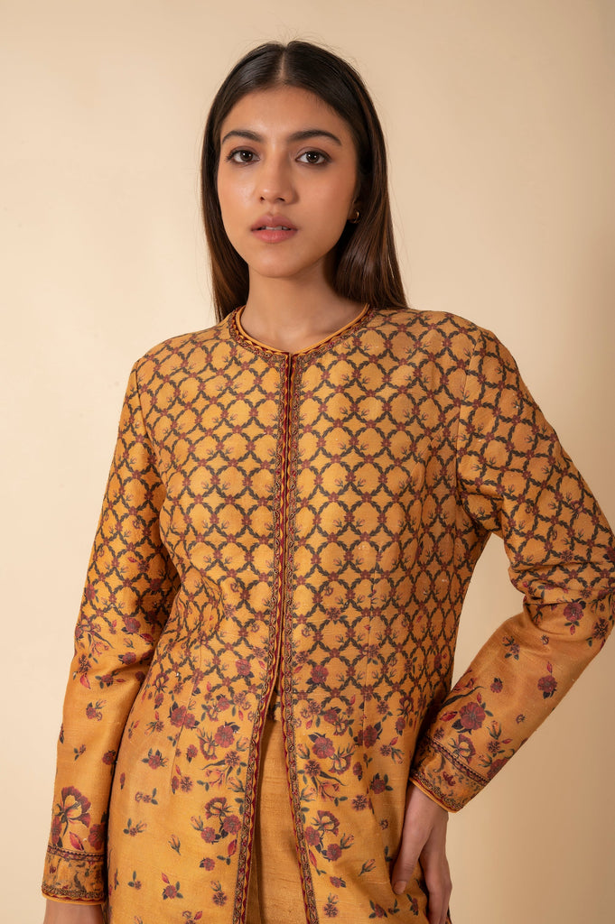 Handwoven Mustard Digital Printed Silk Kurta