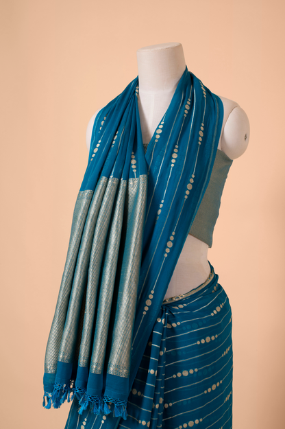 Handwoven Blue Georgette Sari