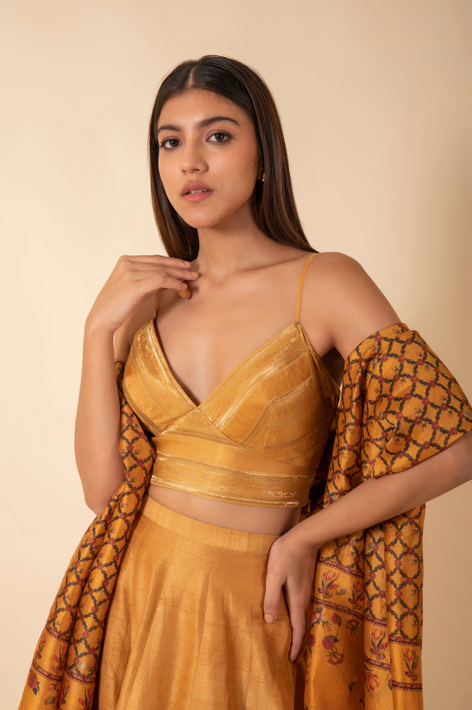 Handwoven Mustard Silk Lehenga