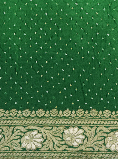 Handwoven Green Bandhani Sari