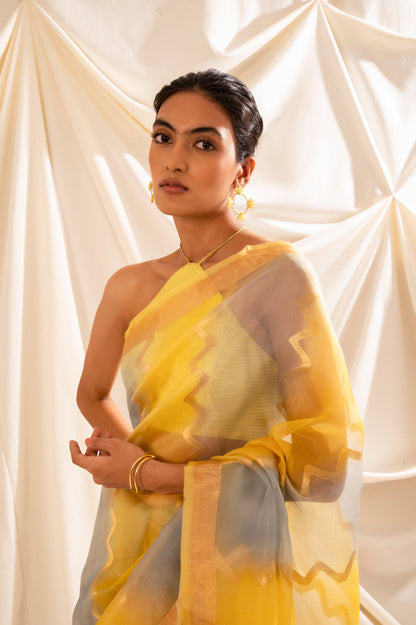 Handwoven Yellow Organza Sari