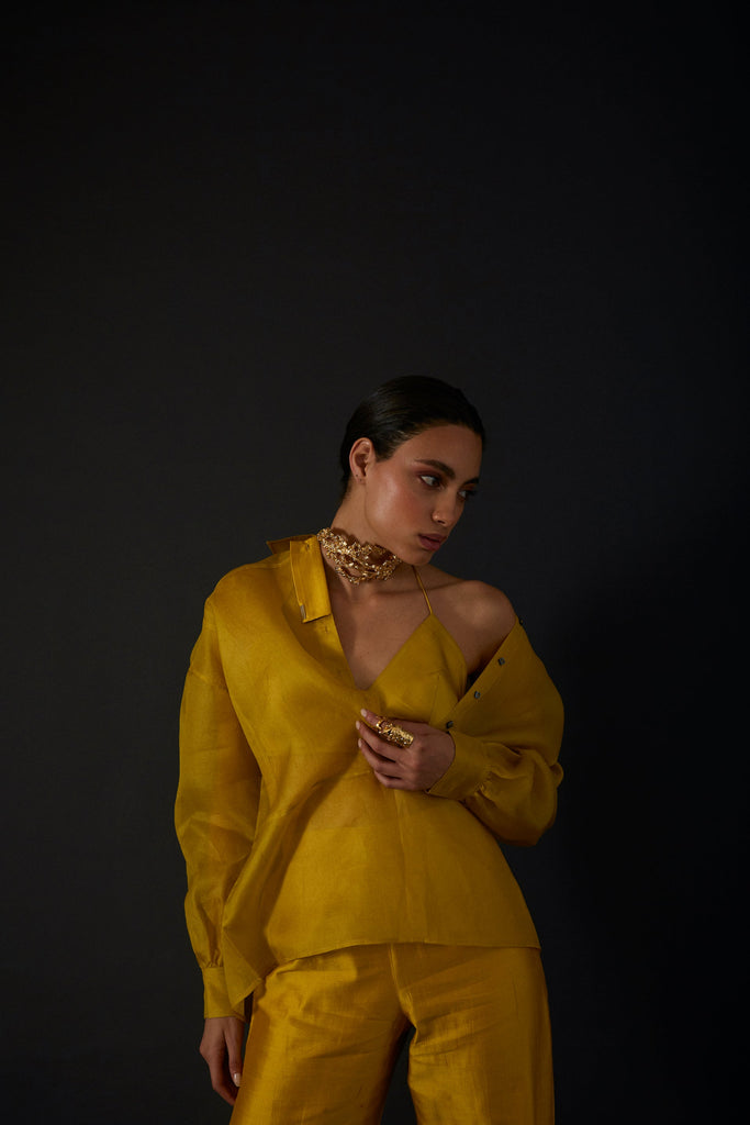 Warm Olive Organza Shirt Set