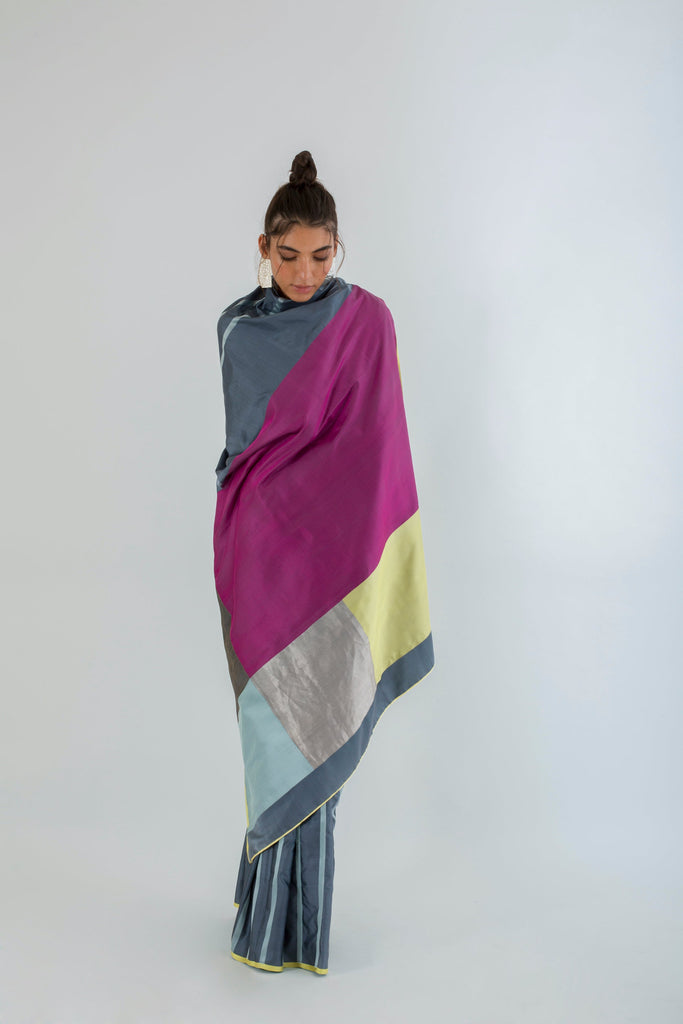 Dapple Grey Colorblock Saree