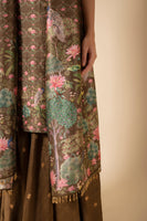 Handwoven Olive Green Digital Printed Silk Suit