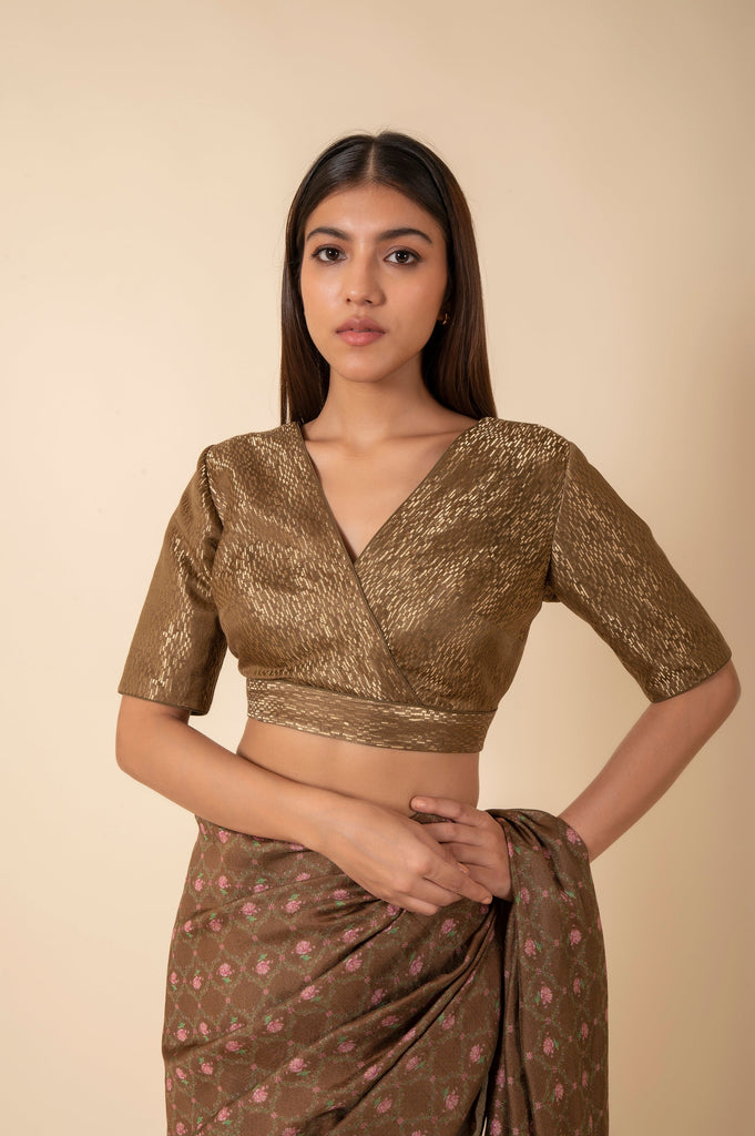 Handwoven Olive Green Digital Printed Tissue Sari