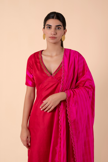 Handwoven Pink Silk Kurta and pants