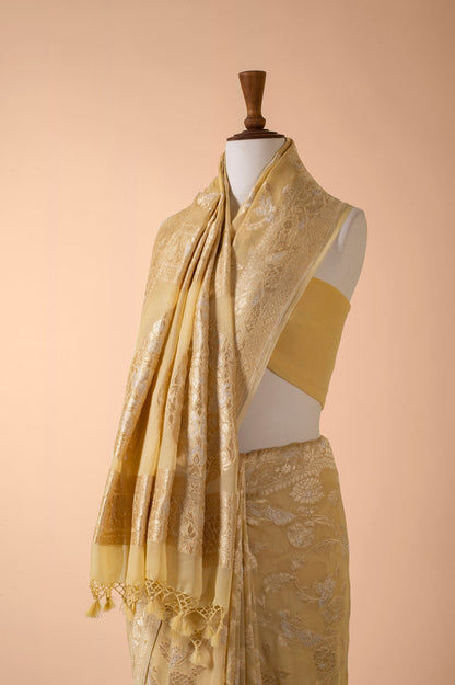 Handwoven Yellow Georgette Sari