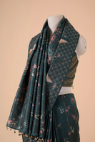Handwoven Teal Digital Printed Silk Saree