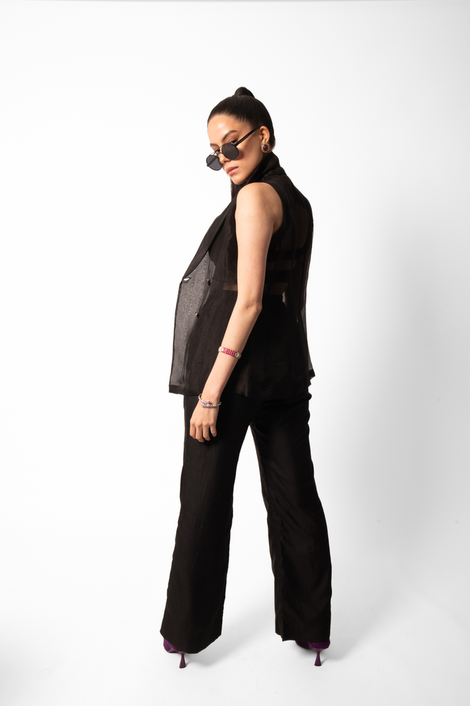 Noir Organza Vest And Pants