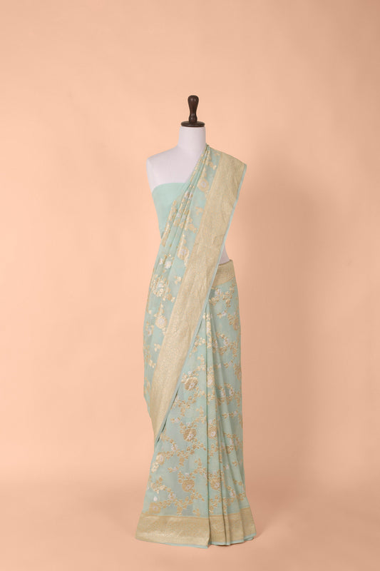 Handwoven Blue Georgette Sari