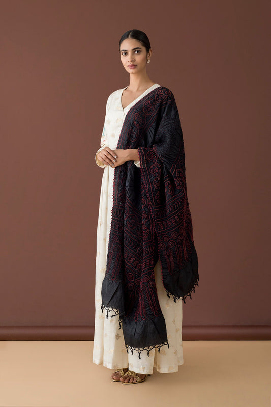 Handwoven Black Bandhani Dupatta