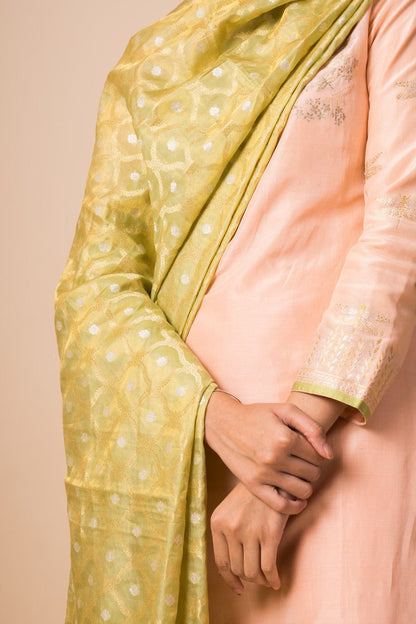 Handwoven Lime Green Tissue Dupatta