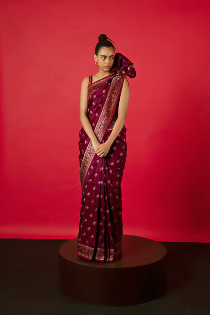 Handwoven Garnet Silk Saree
