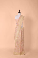 Handwoven Peach Georgette Sari