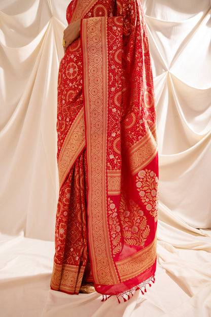 Handwoven Red Silk Sari