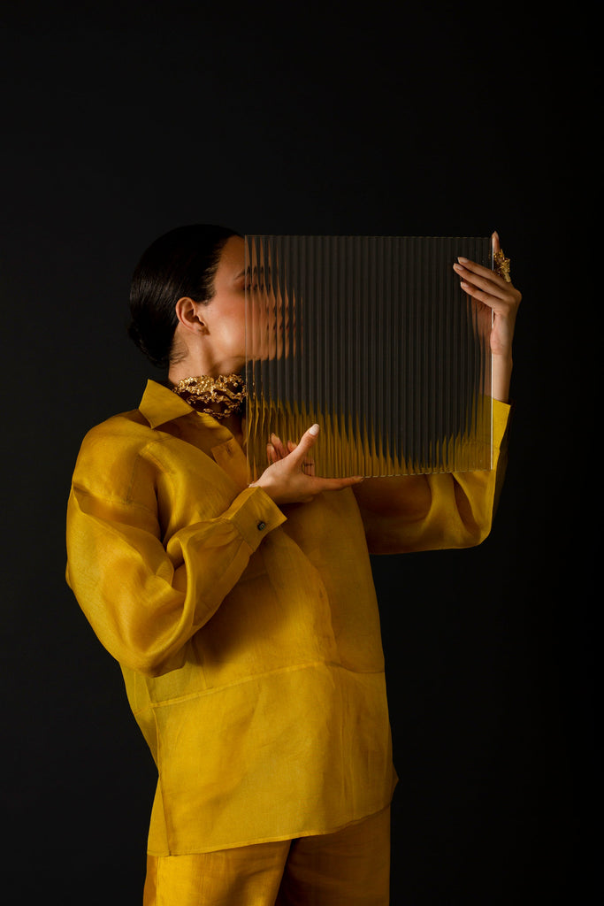 Warm Olive Organza Shirt Set