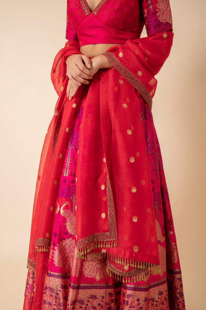 Handwoven Pink Silk Lehenga